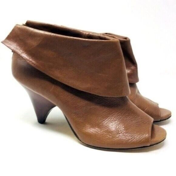Michael Kors Womans brown leather ankle booties 5.5M BoxS open toe Bohemian - Picture 1 of 6